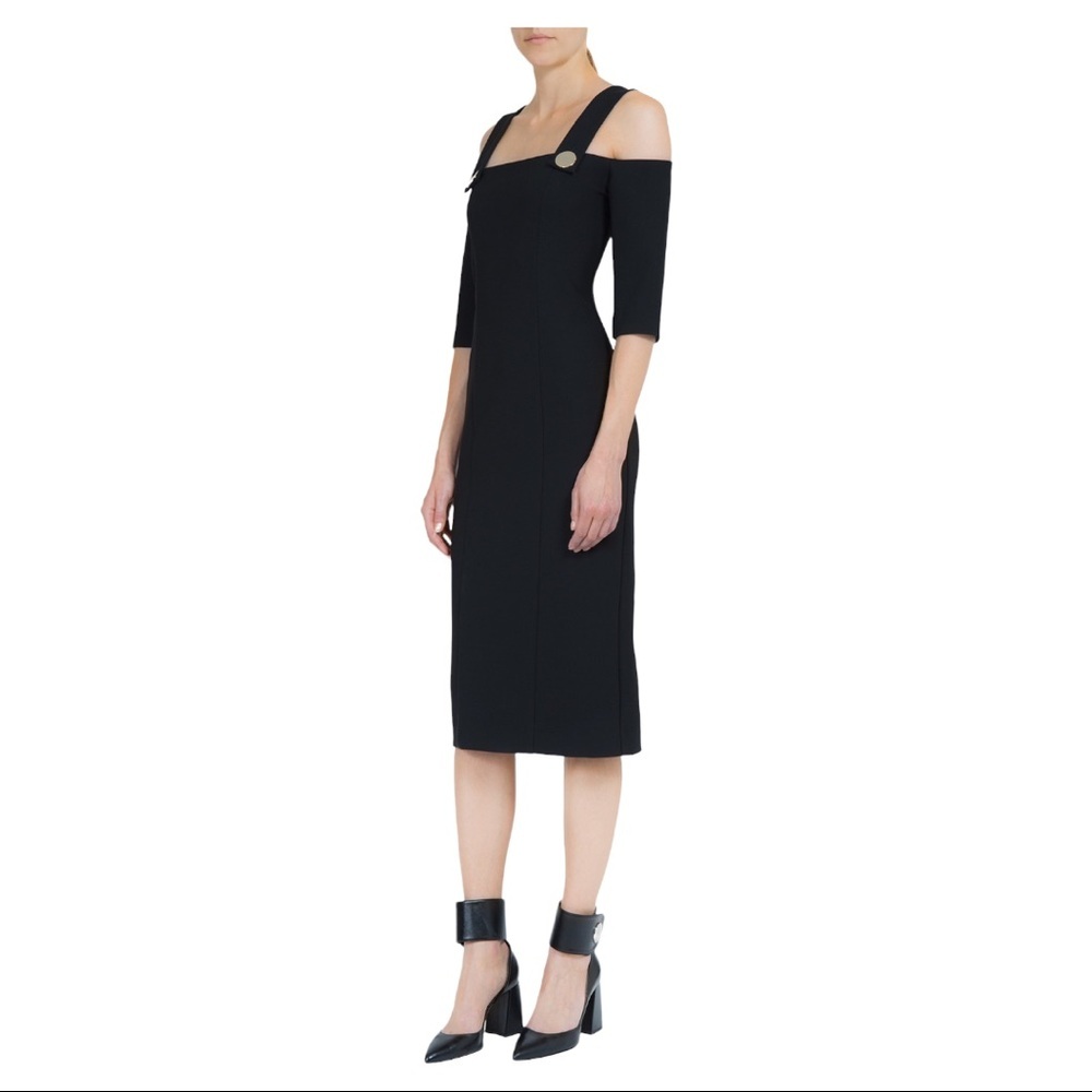 Italian Simona Corsellini Cold-Shoulder Sheath Shift Black Dress Sz 44 or Medium